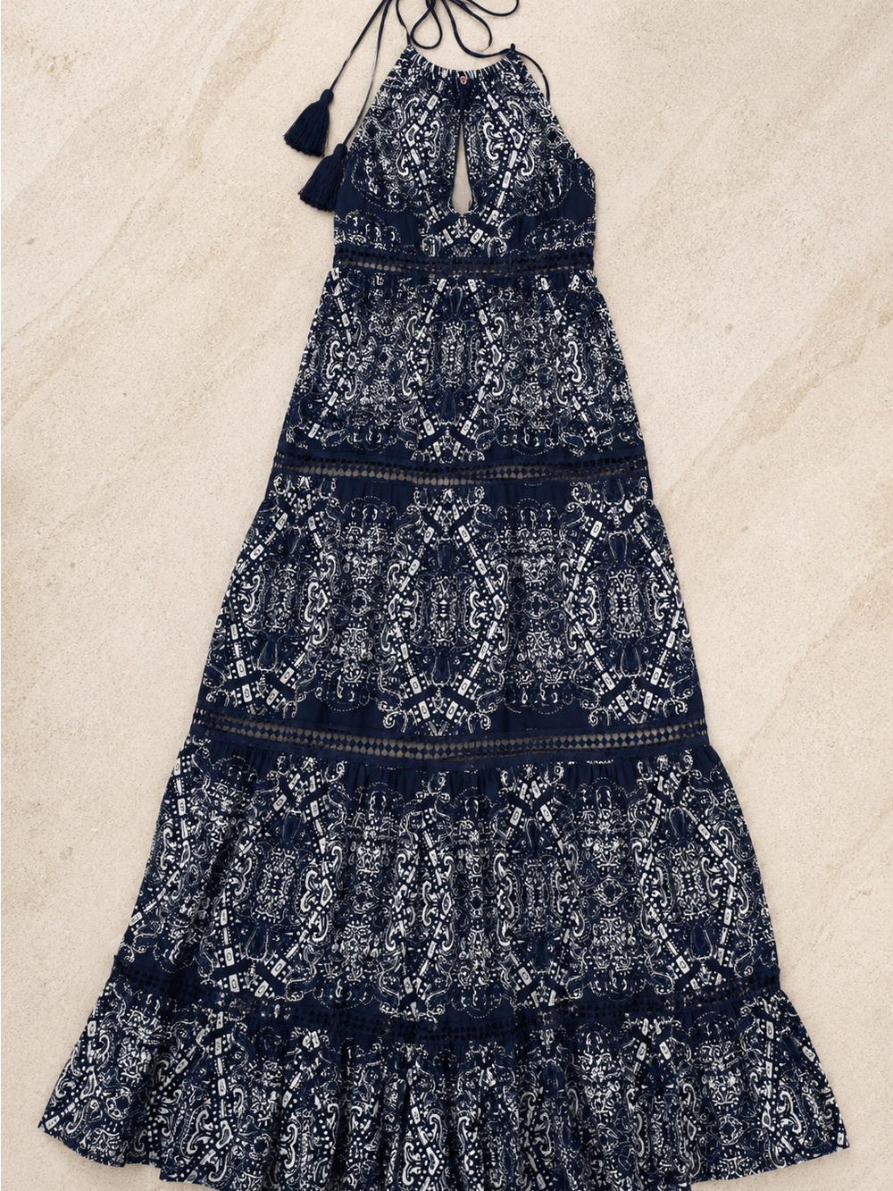 Red Carter Navy Paisley Halter Maxi Dress Resort Wear Size M Never Worn